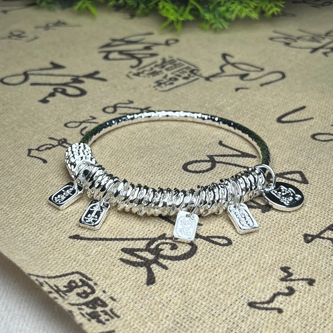 足银手镯 A18足银手镯银9999吉言盘缠招财手镯新中式小众送女友