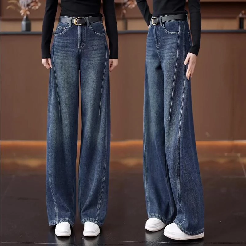 复古弯刀牛仔阔腿裤女春秋季2025年新款高腰显瘦时尚宽松镰刀裤子