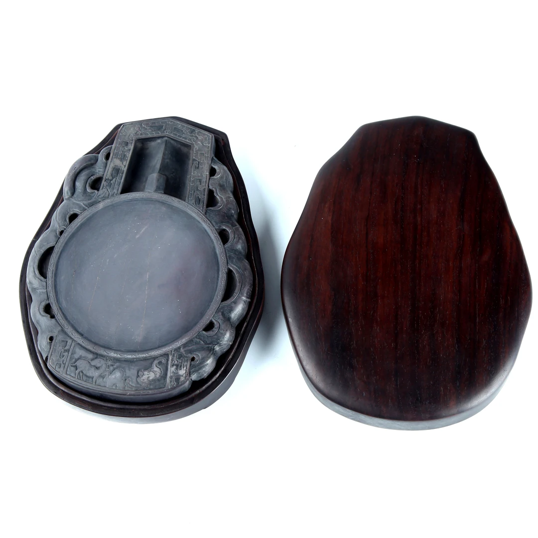 17645、、清 玉璧形端砚原配红木盒【宣德176拍卖】