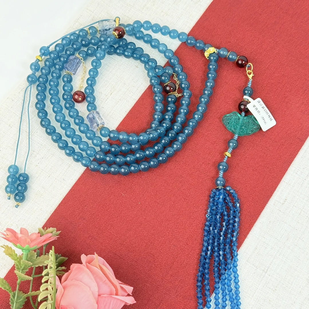 【湖水蓝斜跨链】蓝色琉璃珠链斜跨链面小仙多样性发其一