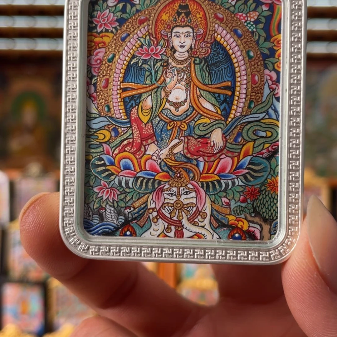 吊坠热贡纯手绘唐卡普贤菩萨