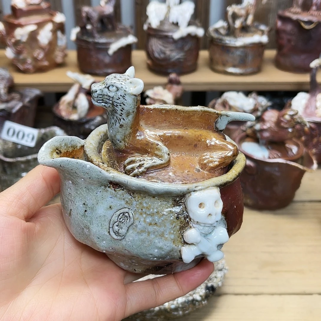 瓶柴烧粗陶手捏宝瓶