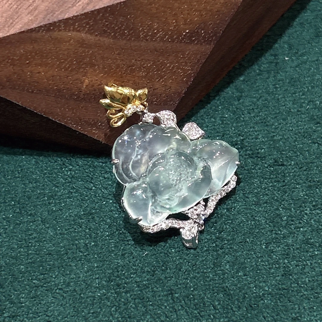 7姐特价福利/翡翠 高冰牡丹花开富贵吊坠 18*15*5mm DJ611S9993