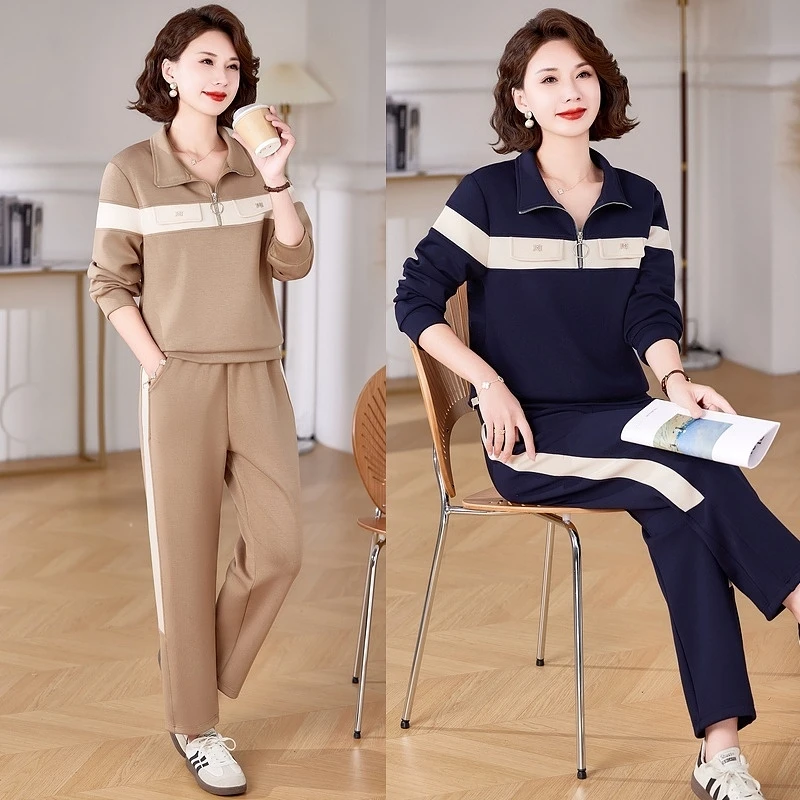 妈妈春装套装时尚运动装中老年女装宽松外套卫衣春秋季运动服套装