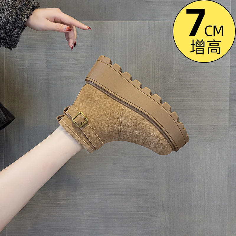 雪地靴女2025年冬季小个子厚底增高7CM短靴加绒加厚保暖秋冬棉鞋