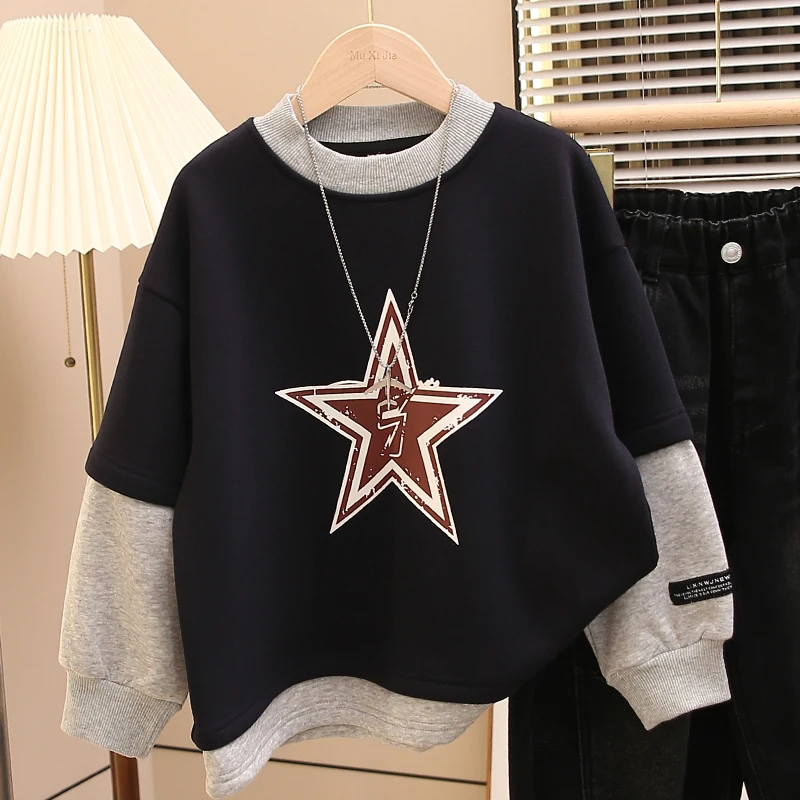 童装儿童加绒卫衣2025新款中大男童秋冬装加厚上衣休闲宽松保暖潮