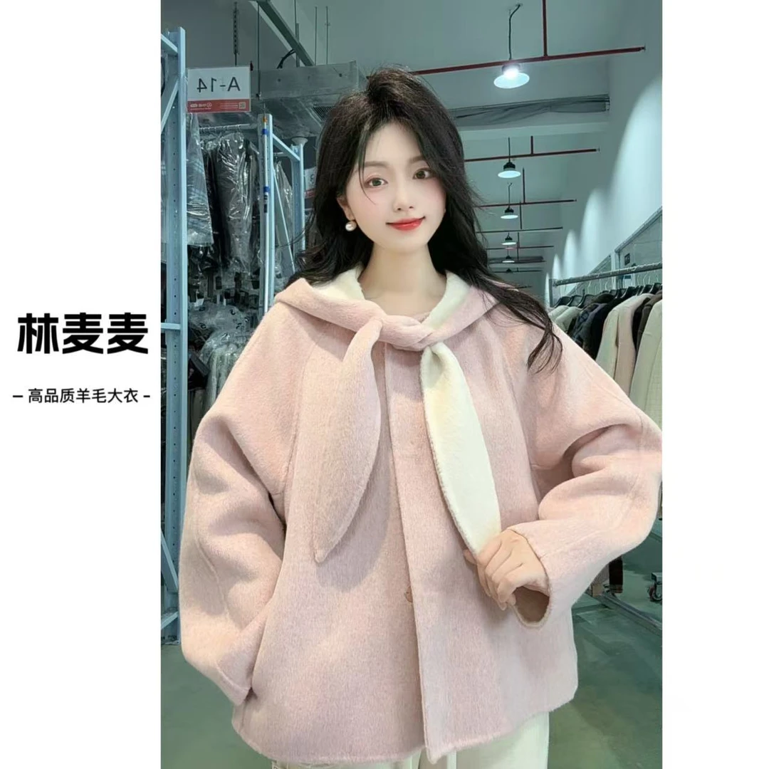 林麦麦【兔耳朵-新款】 短款兔耳朵连帽毛呢外套 511