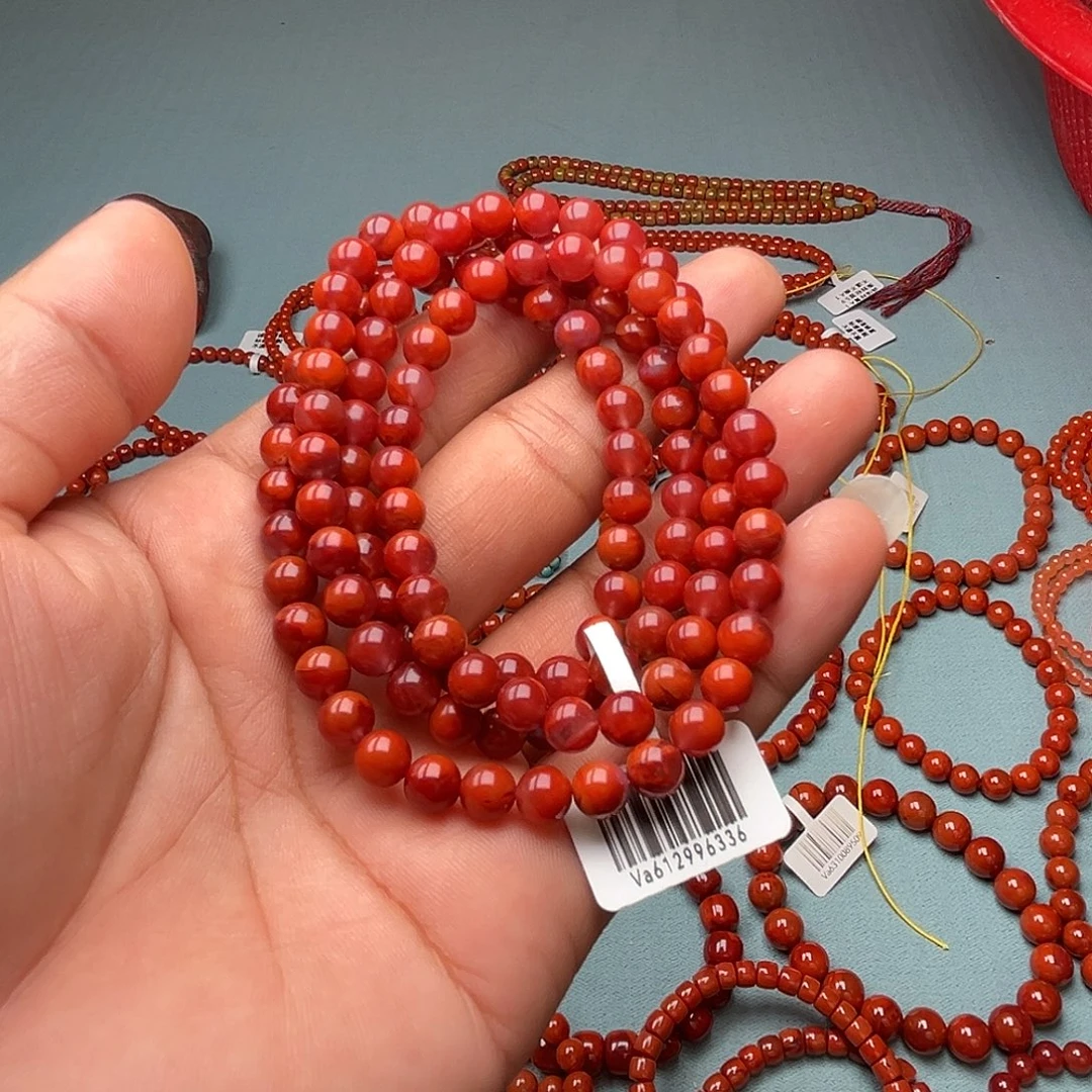 南红玛瑙未镶嵌手链玫锦红卡6十