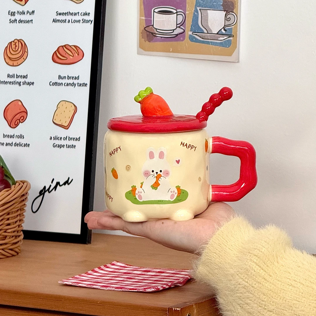 可爱兔子马克杯带盖勺子2025新款水杯专用高颜值生日礼物送女生