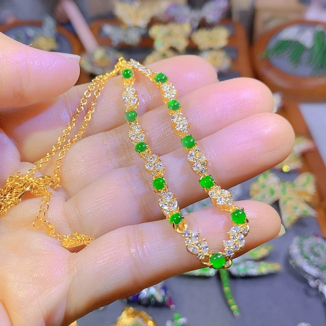 颈饰银S925镶嵌翡翠