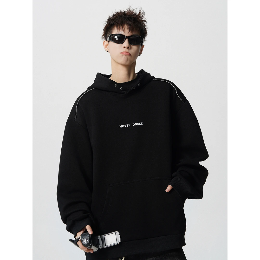 搭扣设计重磅连帽卫衣男秋冬高级感潮牌美式高街加绒上衣宽松外套