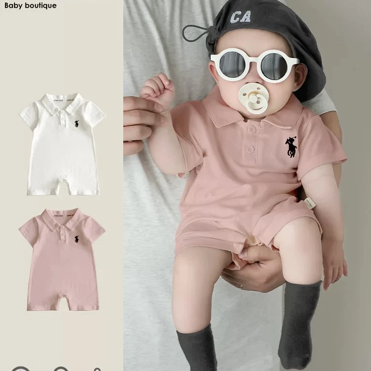 【送袜子】婴幼儿夏季短袖连体衣宝宝时尚休闲哈衣爬服珠地棉polo衫