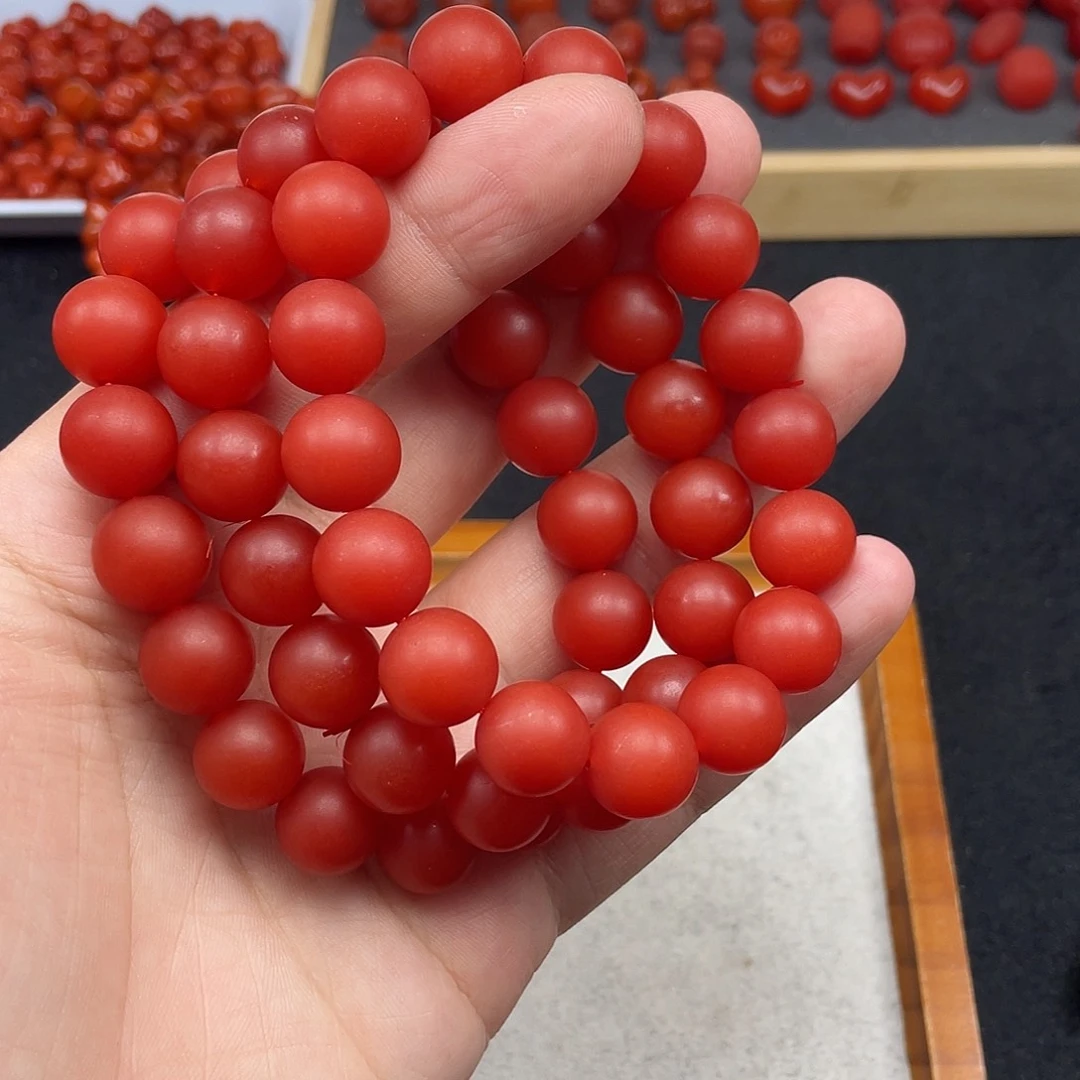 南红玛瑙13号保山锦红哑光卡12圆珠未镶嵌