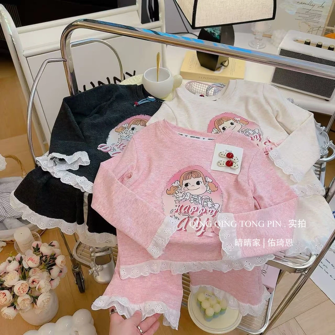 【晴晴家】女童母子春季新款韩系卡通印花洋气春装设计感两件套