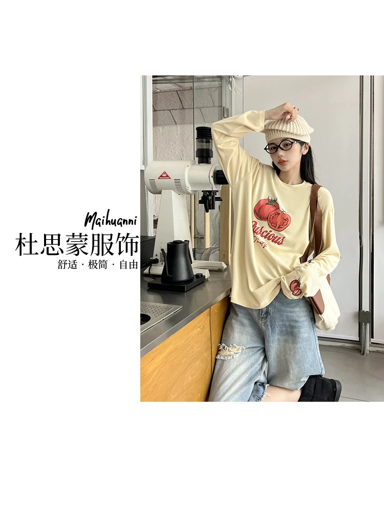 （杜思蒙服饰）25629-【美味番茄】重工印花字母番茄长袖打底衫