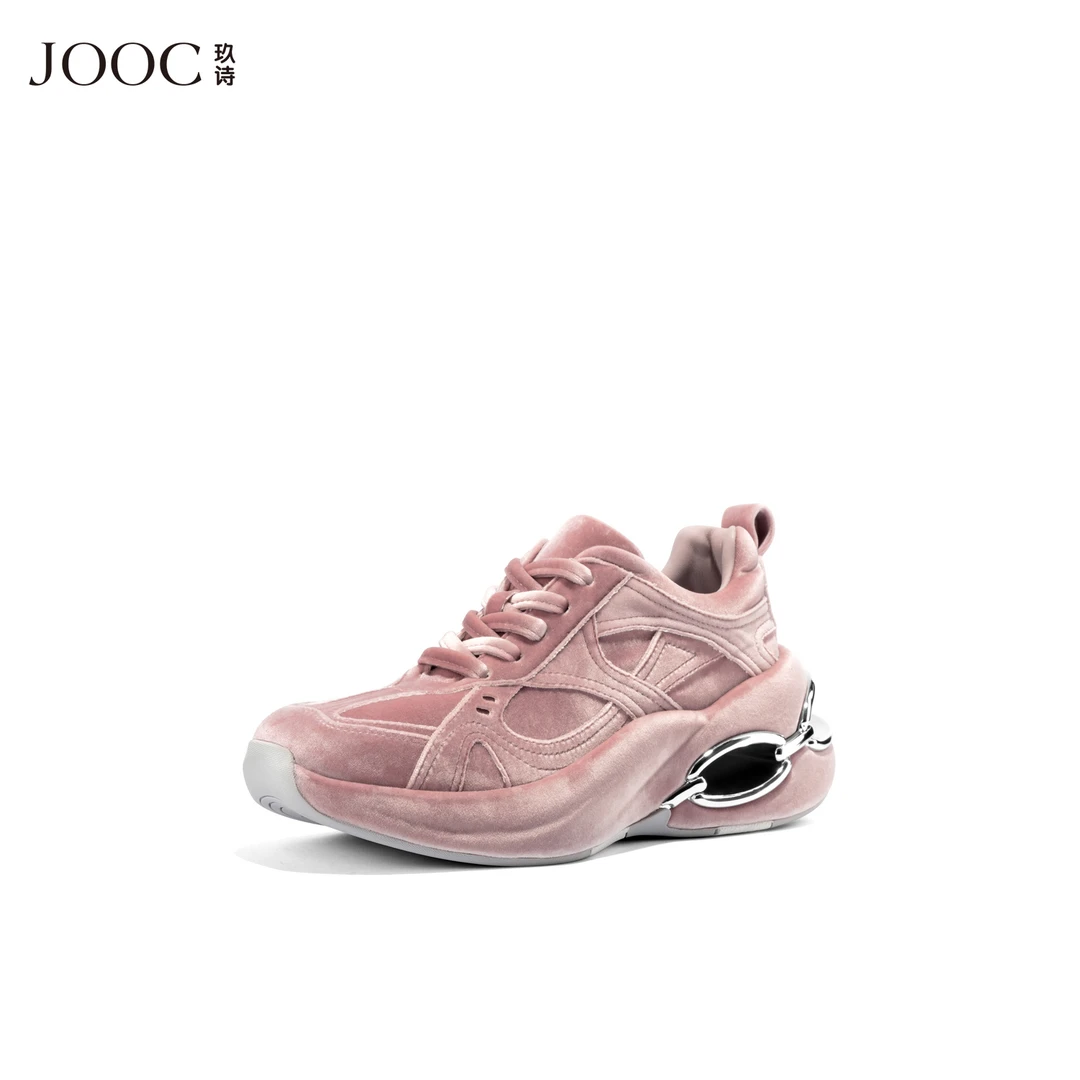 【丝绒泡芙】JOOC玖诗樱花粉时尚运动鞋女2025秋冬新款百搭休闲鞋