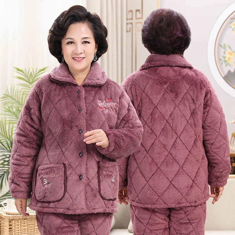 冬季女士妈妈款加棉睡衣加厚家居服