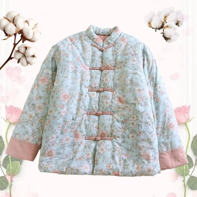 冬季中老年全棉保暖棉服加厚复古女士宽松中式棉衣手工棉花袄外套