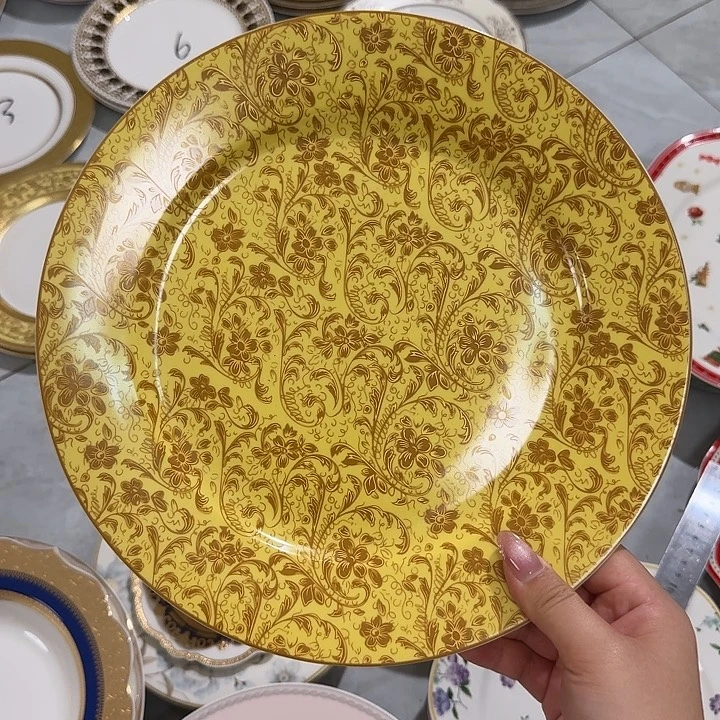 一****瓷10.5英寸黄色大盘4个