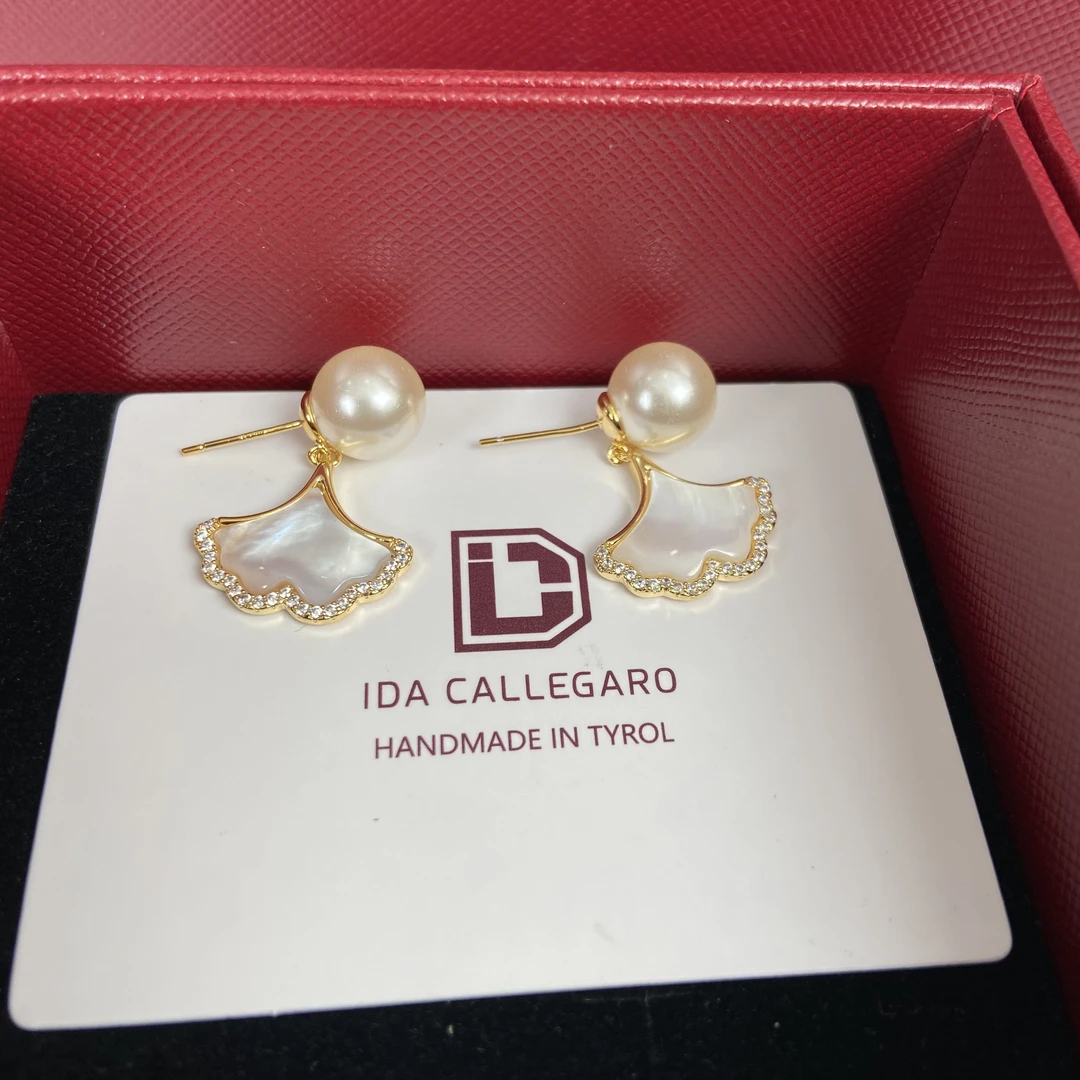 铜合金耳饰 《货号9126》深秋银杏珠珠耳环