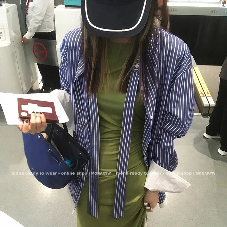 MONA 100棉 小众设计感百搭拼色长款衬衫女外套小个子 2025新款