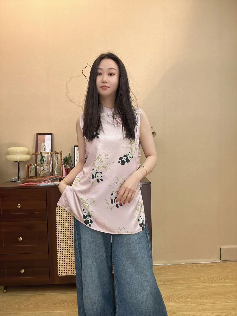 【澜公子9153】粉熊猫*无袖春夏新款气质百搭新中式国风中长款