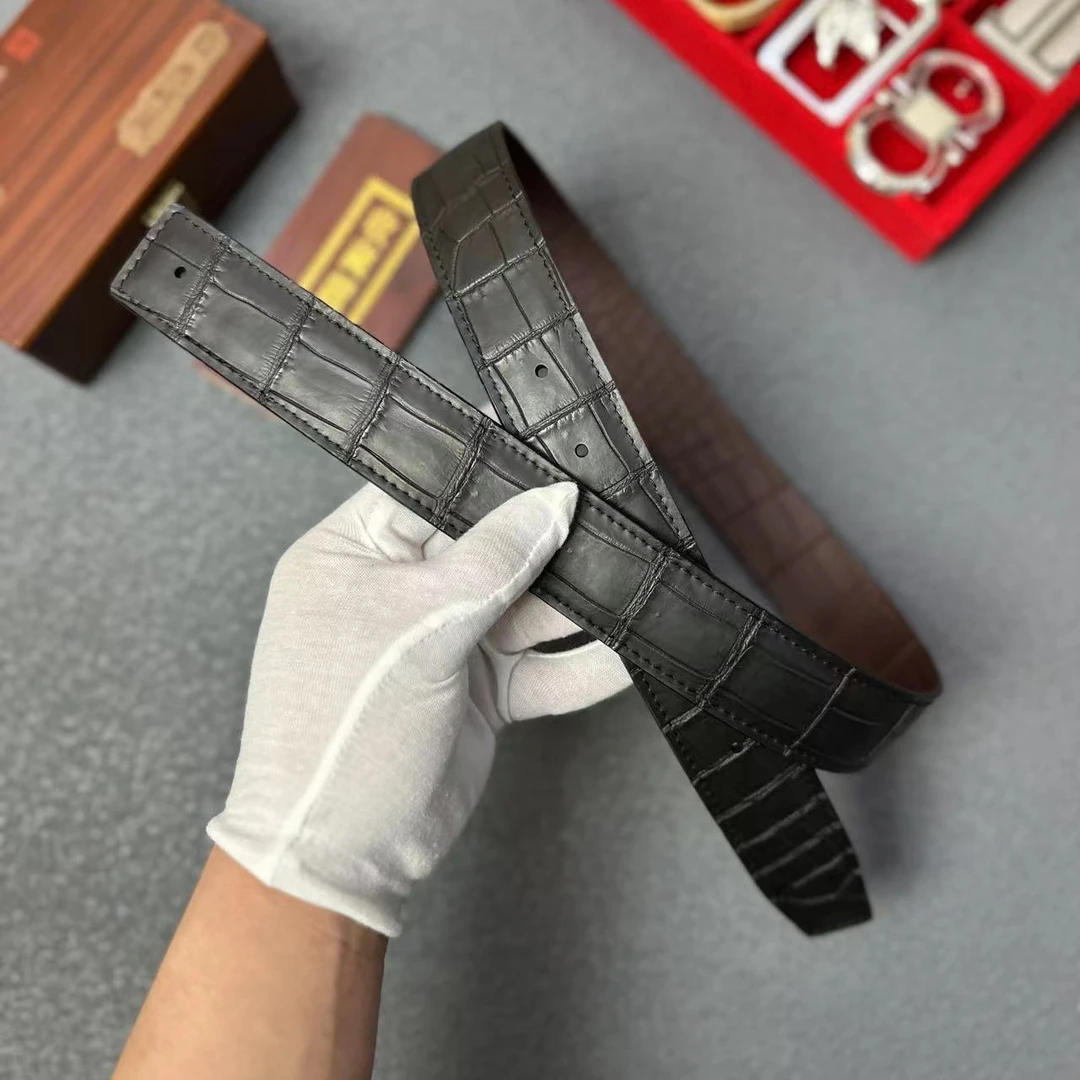 （单腰带）3.8宽黑棕雾面平头双面腰带--智