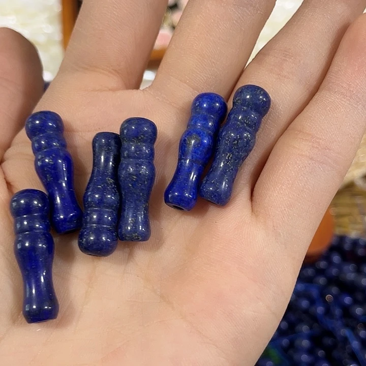 玛瑙/玉髓合金珠宝半成品4颗青金石雕刻宝瓶