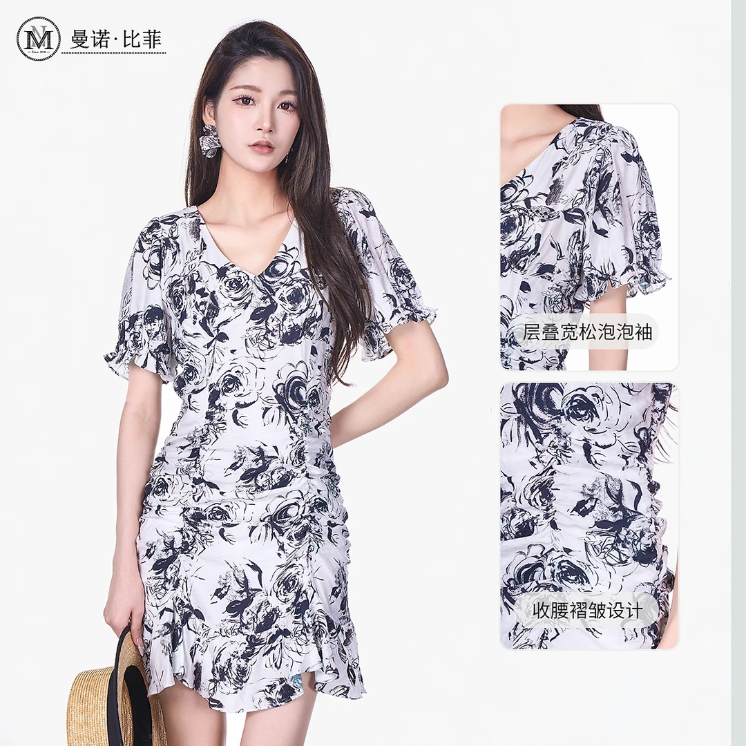 【芊芊专属】法式茶歇泡泡袖碎花连衣裙DMEBL131096