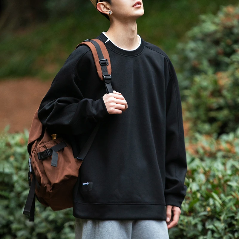新款圆领爆款男长袖早秋日系纯色男士卫衣棉质春秋户外套头打底衫