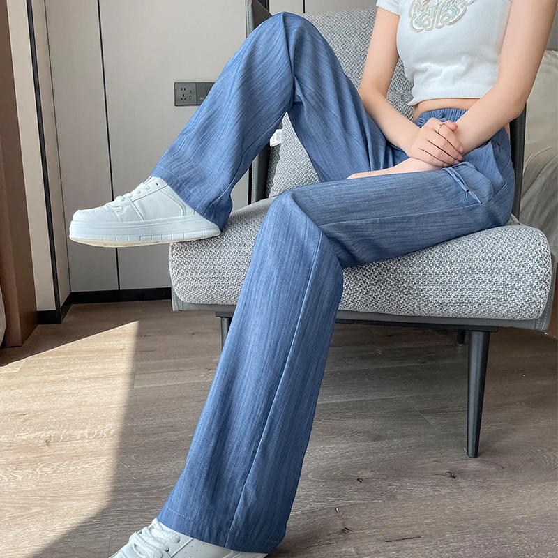高腰窄版冰丝阔腿裤女2025款新款高腰显瘦百搭休闲大码夏季阔腿运