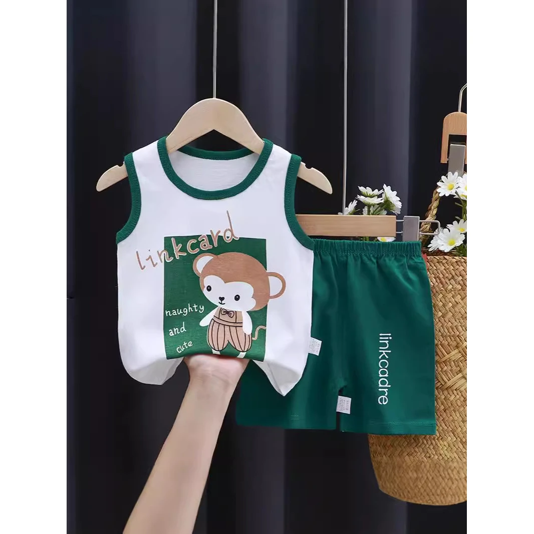 100%棉儿童背心套装纯棉无袖女童夏装韩版童装新款夏季男童两件套