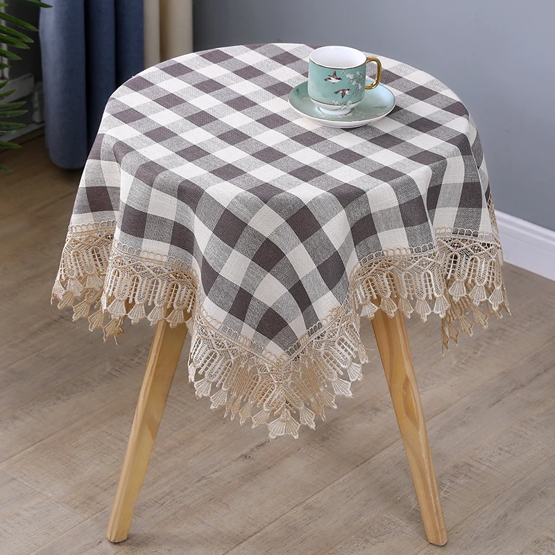茶几桌布布艺棉麻简约现代北欧高档格子餐桌布长方形家用方桌台布