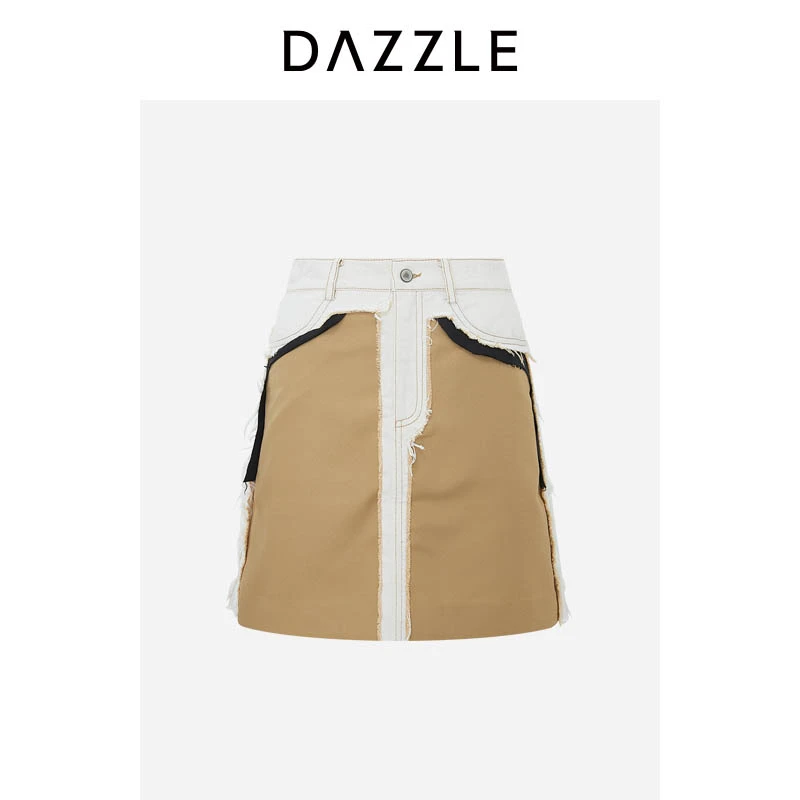 【精选】DAZZLE 地素半裙夏季土黄色拼接半裙2E2S201