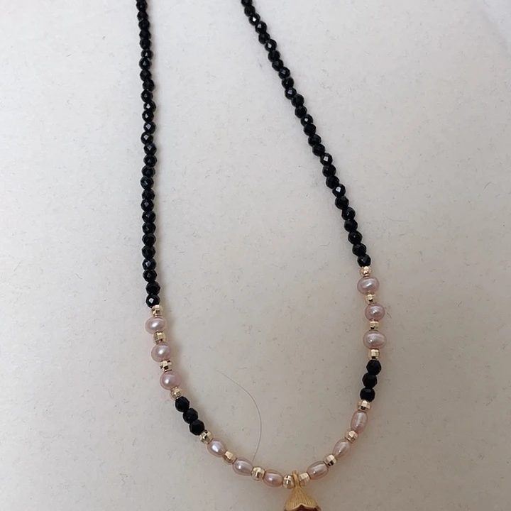 淡水珍珠合金颈饰尖晶加珍珠40+5厘米