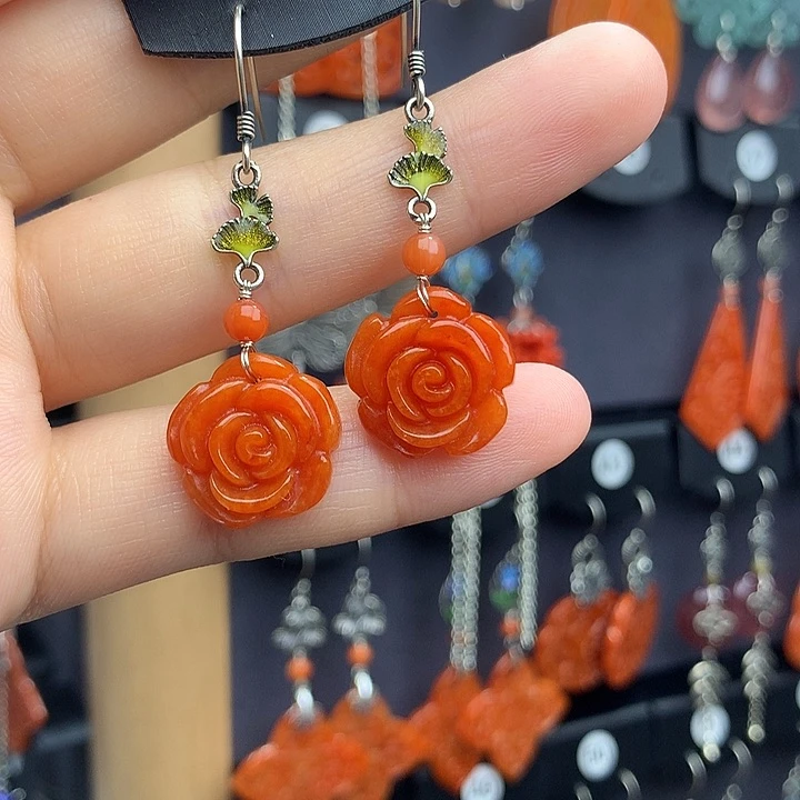 翡翠耳饰银S925镶嵌5555