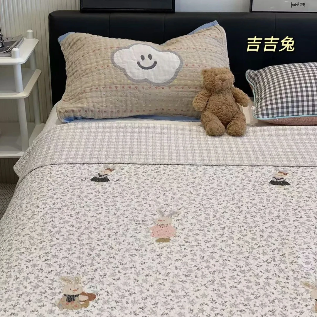 司宁-双面100%全棉床盖绗缝立体加厚防滑酵素水洗棉花填充四季款