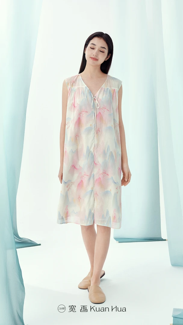 宽画25年夏季新款砍袖碎花时尚无袖家居睡裙92021