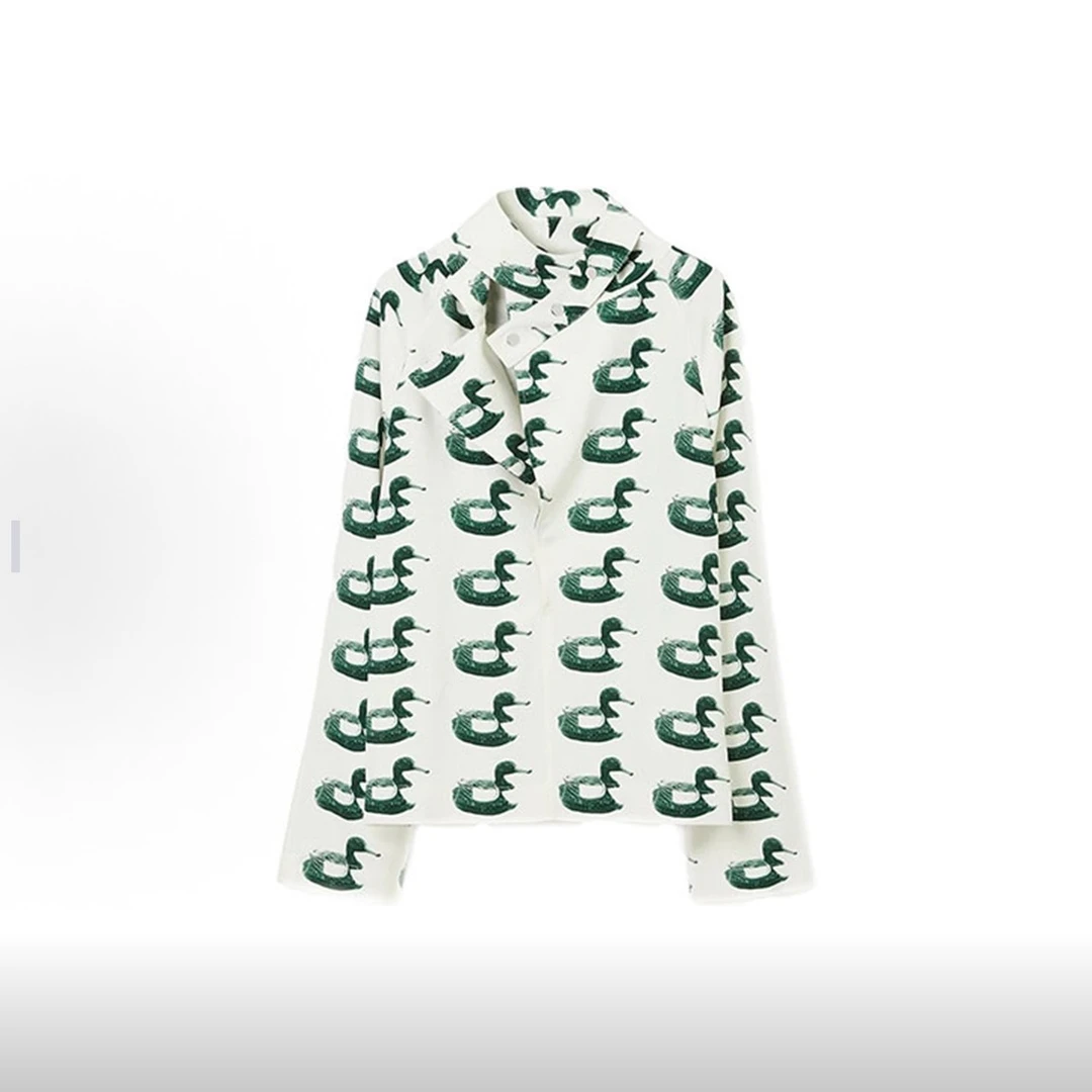 99新 BURBERRY/博柏利 动物图案满印长袖衬衫 藤蔓绿2 4 6 8 10码
