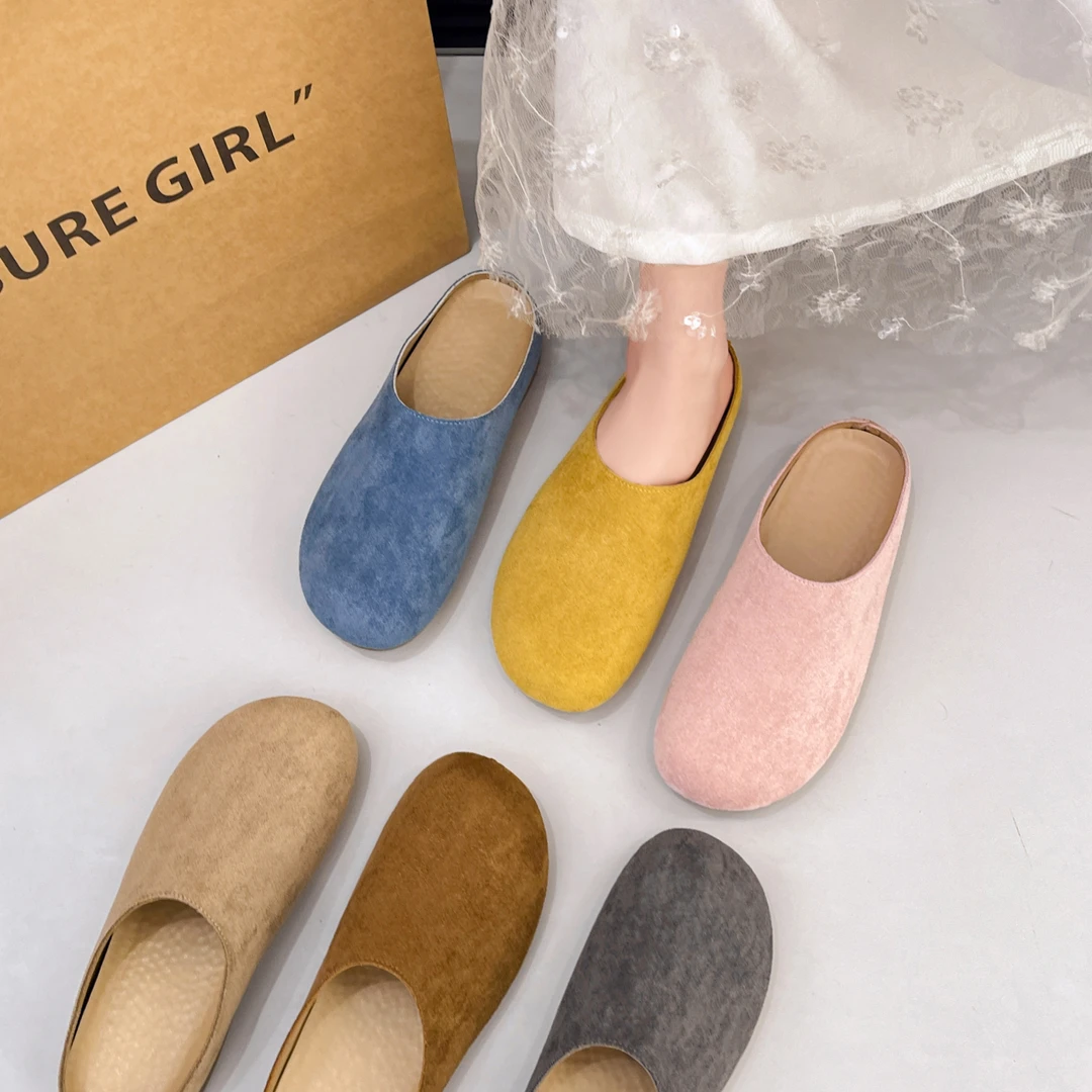 2025新款皮面百搭薄底博肯鞋网红时尚爆款休闲女鞋半托凉鞋拖鞋WW