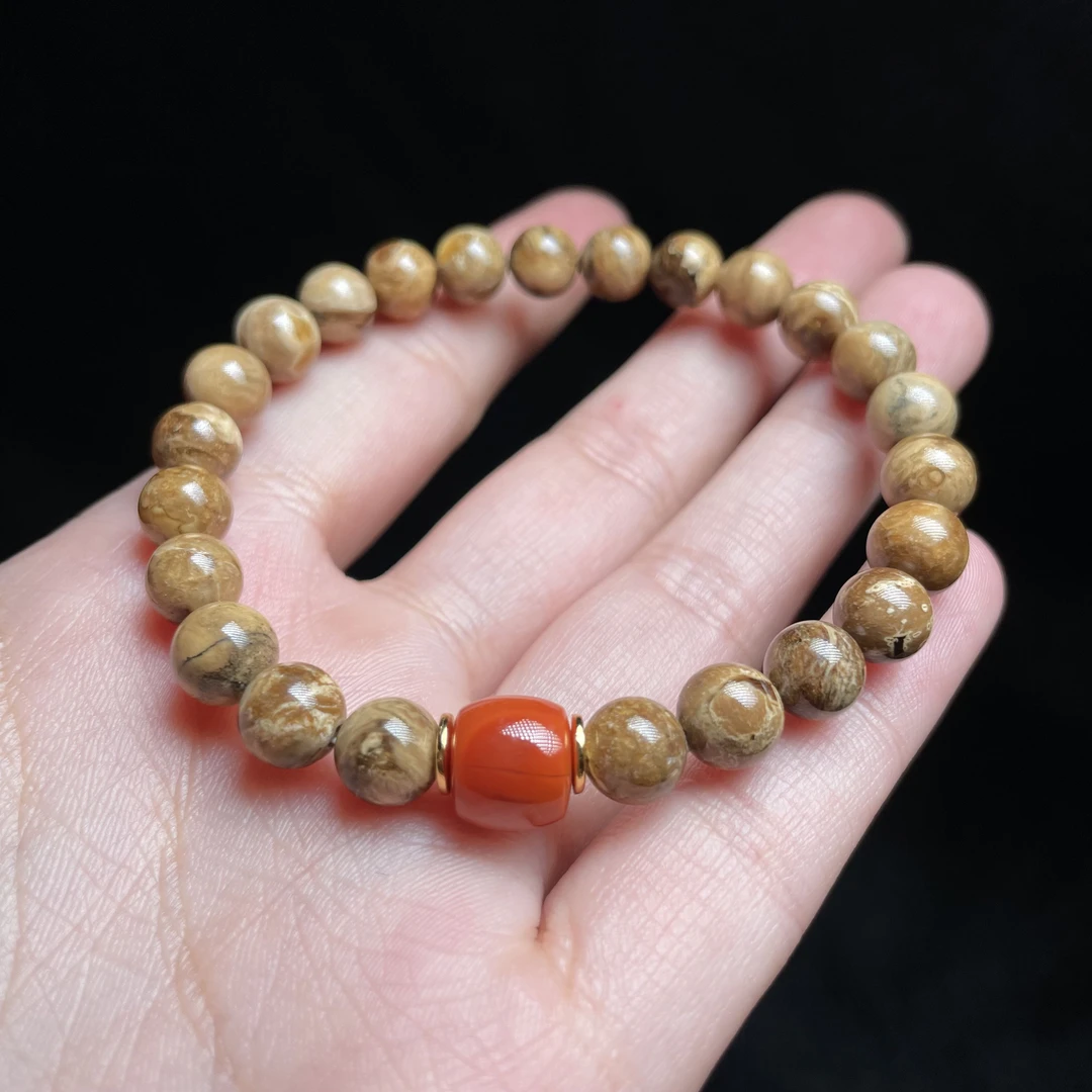【玉氏珠宝】直切南红缅珀根珀圆珠手串多样性发货CCXRYZ1250088