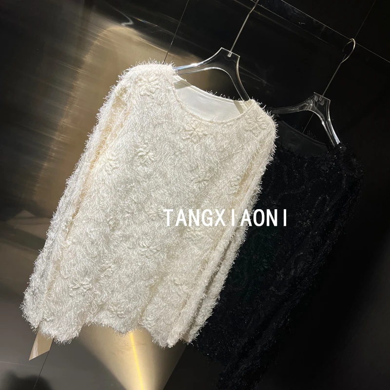 订单出 两色【水钻花花】重磅刺绣亮片手工上衣潮牌女装