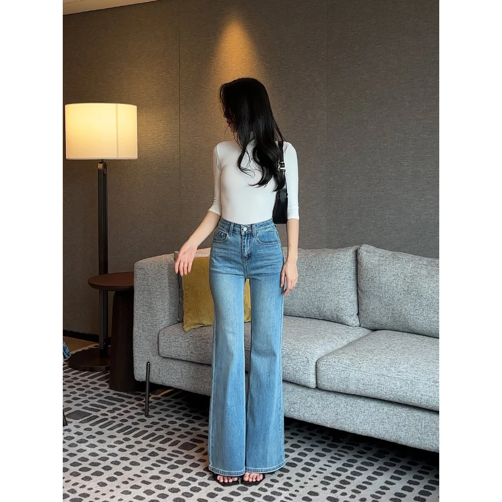 复古高腰不贴腿微喇叭裤子2025夏季新款显瘦有弹力喇叭微喇牛仔裤