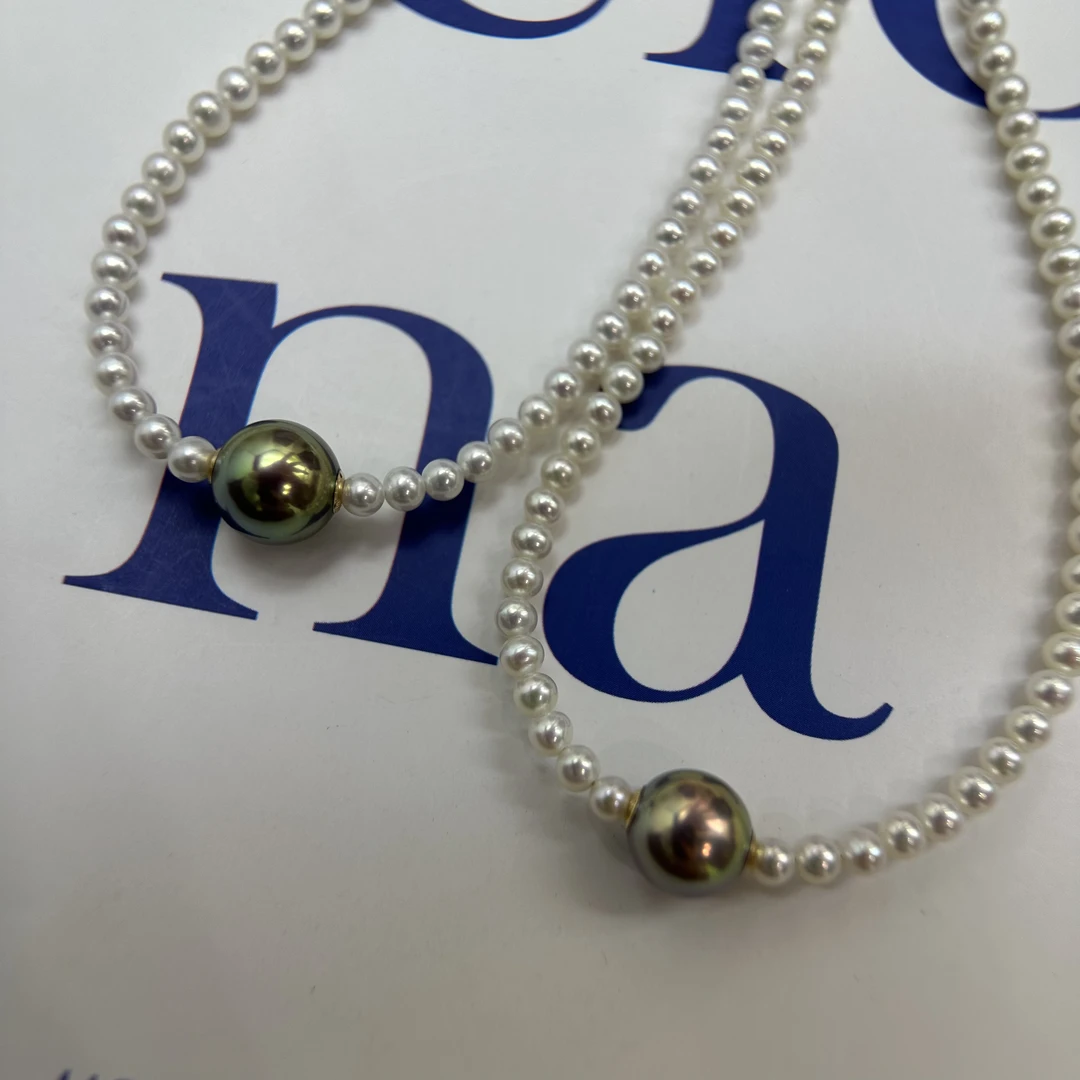 淡水珍珠项链 牛油果绿色 多样性发其一  18k配件