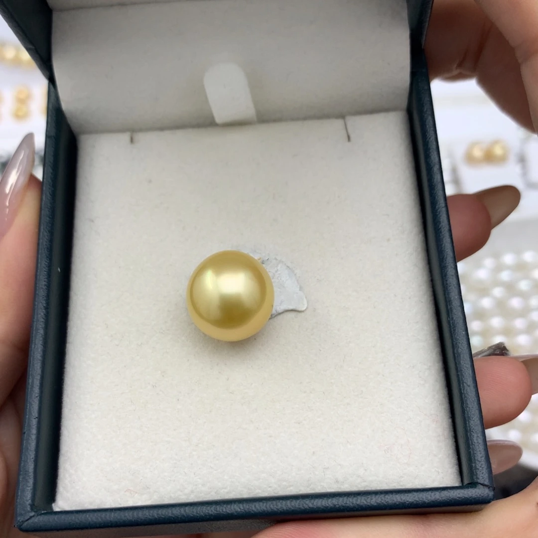海水珍珠裸珠14-15mm近圆中金大金珠