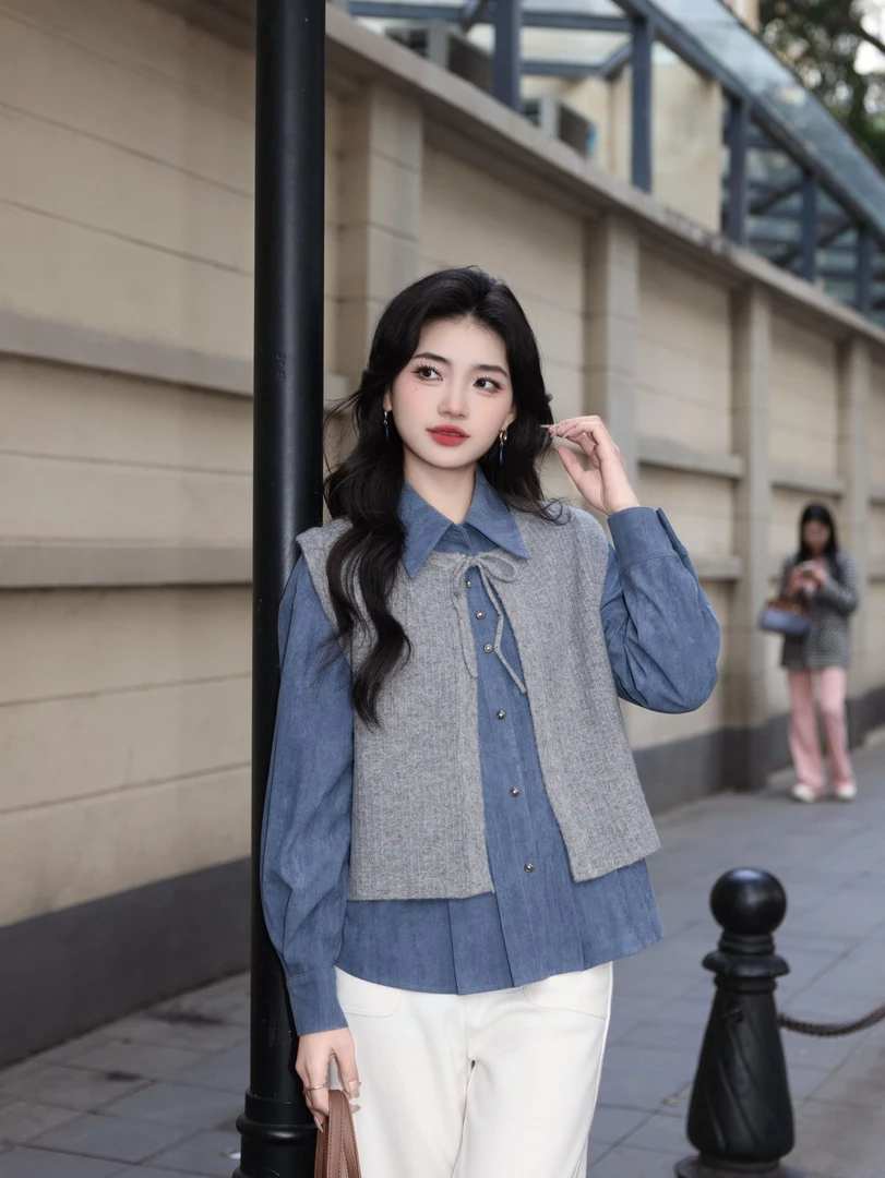 丁佳欣【寻雾启示】港风复古纯色无袖针织马甲显瘦马甲JS1114161