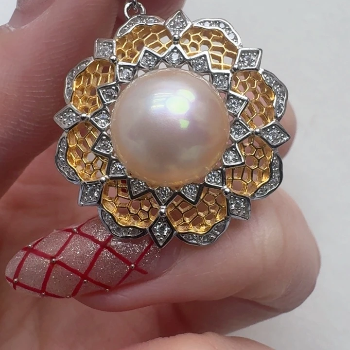 拼合珍珠（马贝珠）颈饰银S925镶嵌