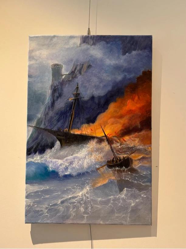 丙烯画乘风破浪作品