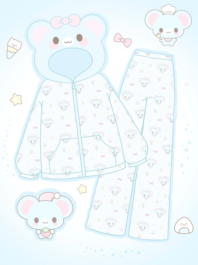 连帽可爱满印老鼠睡衣女秋冬季新款加绒加厚法兰绒保暖学生家居服