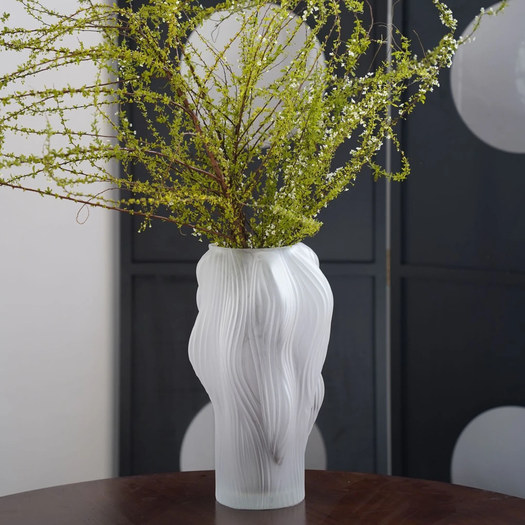 高35 口10cm磨砂白大花瓶玻璃水养百合雪柳鲜切枝绿植落地高花瓶